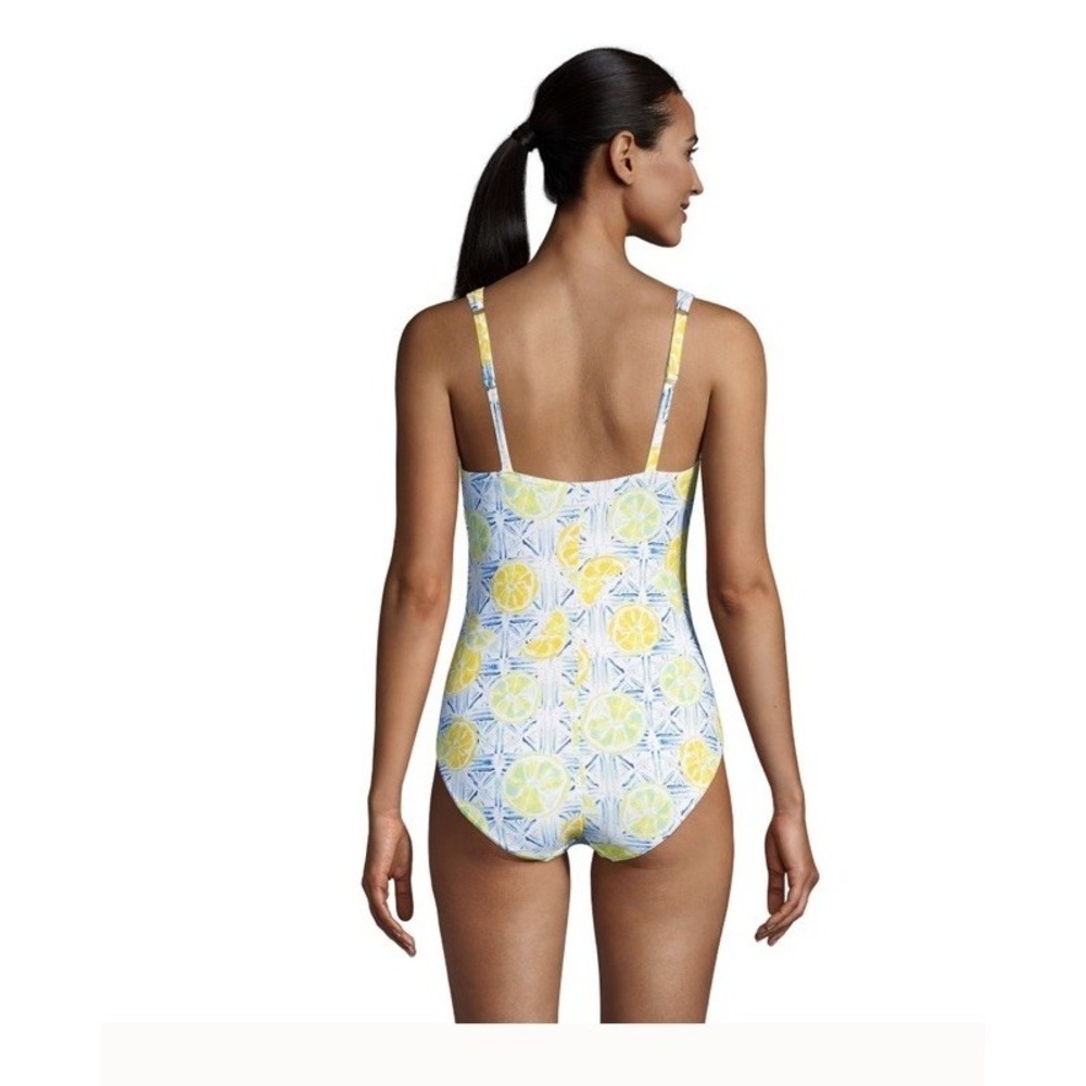 NEW Lands' End Citrus Geo V-Neck Soft Cup One Piece Swimsuit, Women 18 Petite - Picture 2 of 6